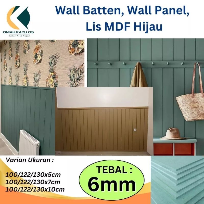 Wall Batten / Wall Panel / Dekorasi dinding / Wall Dekor / Papan MDF 6mm / MDF Hijau / MDF