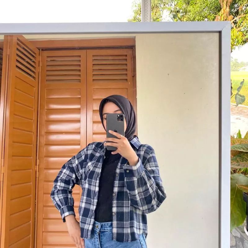 KEMEJA FLANEL CROP TAMARA BATWING OVERSIZE FLANEL OUTER WANITA