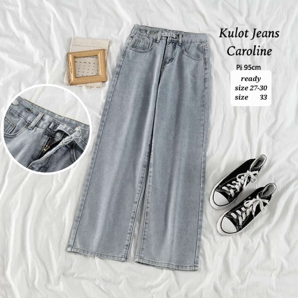 Caroline Highwaist Cullotes Korean Style Mode Lurus Tinggi Perempuan Korea Pinggang longgar lebar Leg Jeans