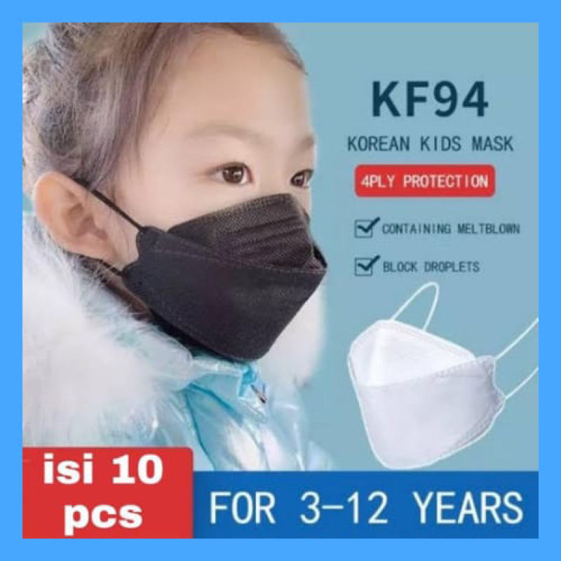 Masker Kf94 Anak isi 10 pcs Polos Hitam dan Putih