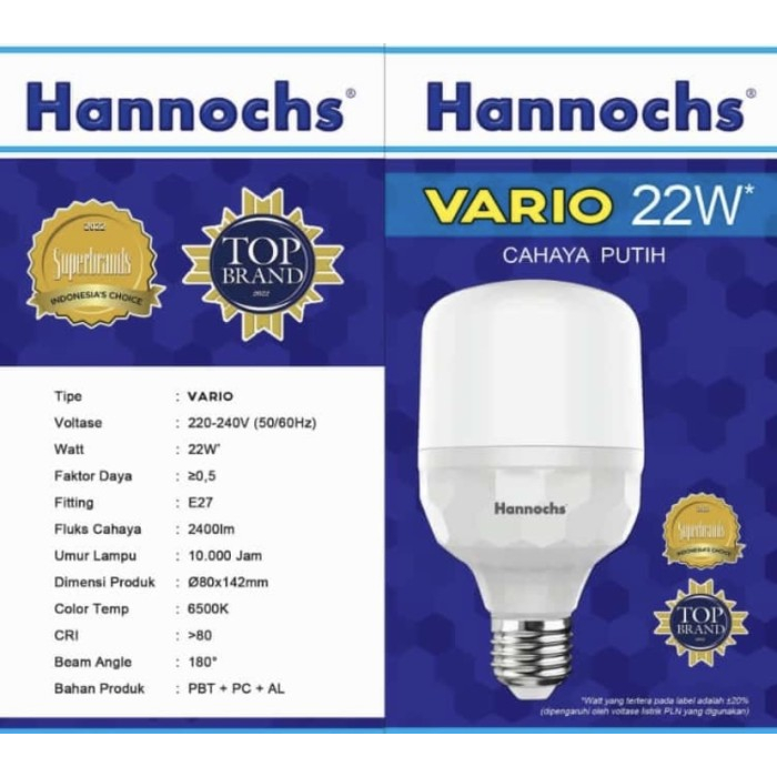 LAMPU LED HANNOCHS  22W 22WATT 22 W 22 WATT | Warna Cahaya Putih | GARANSI 2 TAHUN