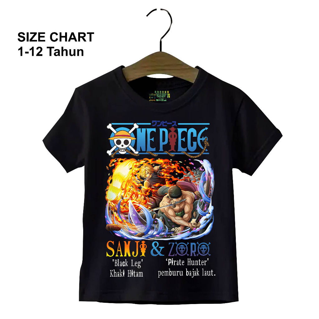 Kaos T-Shirt Baju Anak Anime ONE PIECE SANJI Dan ZORO Cotton 30s