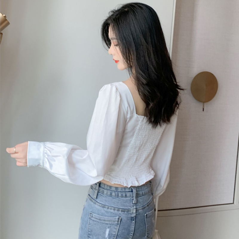 yikoo-Kemeja bertali yang ketat blouse korea atasan wanita