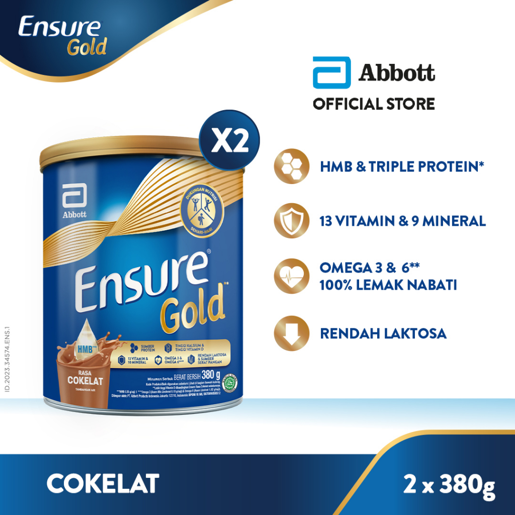 

Ensure Gold HMB Cokelat 380 g - Nutrisi Dewasa Rendah Laktosa - 2 pcs