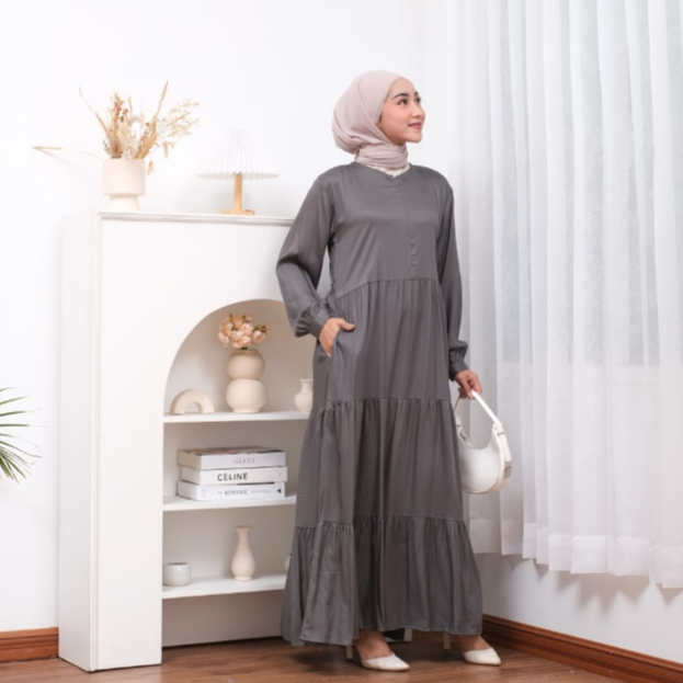 KALEAOUTFIT - RENATA DRESS UMPAK SUSUN ORIGINAL - GAMIS JUMBO MURAH BAHAN RAYON TWILL PREMIUM - BAJU REMAJA KEKINIAN - FASHION MUSLIM WANITA LIMITED EDITION - BISA COD