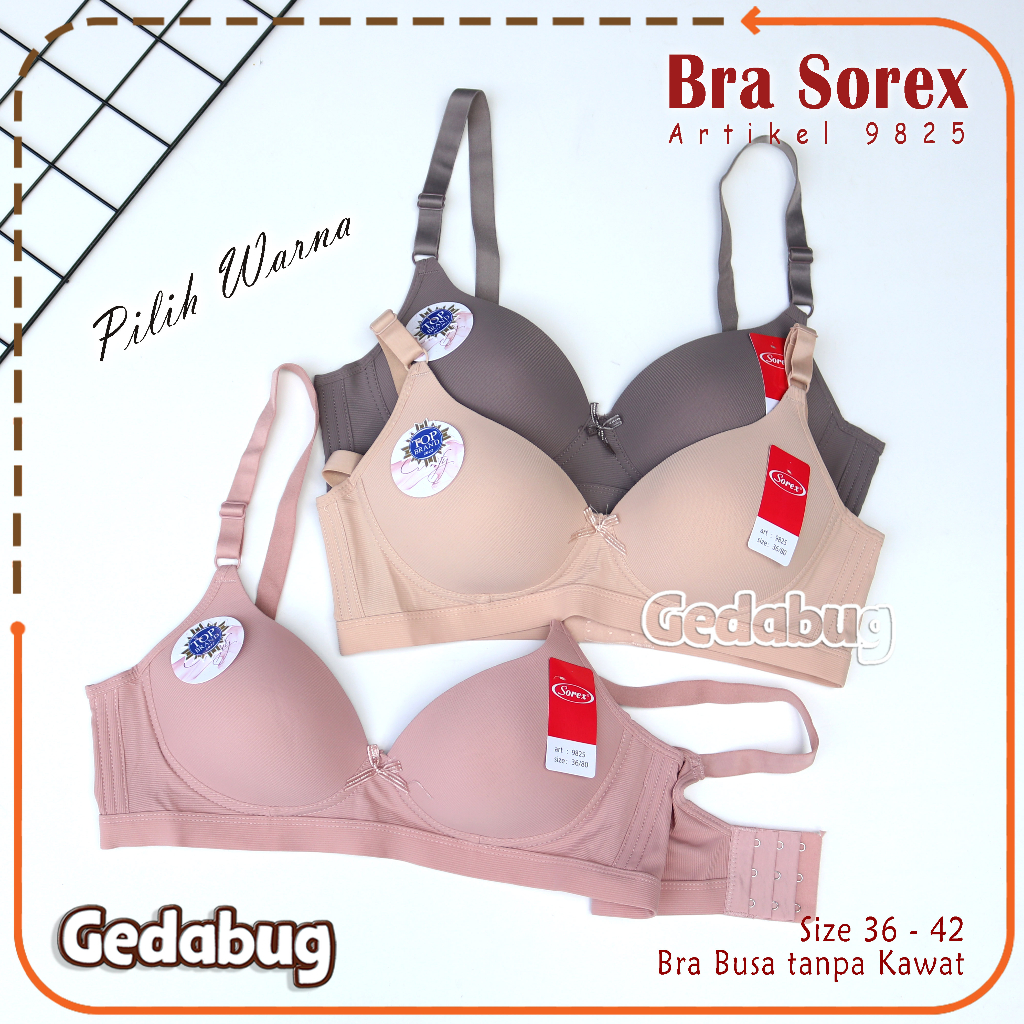 Bra BH Sorex 9825 Teksture Salur | BH Busa tanpa Kawat Kancing 3 Cup Setara Cup B | Gedabug