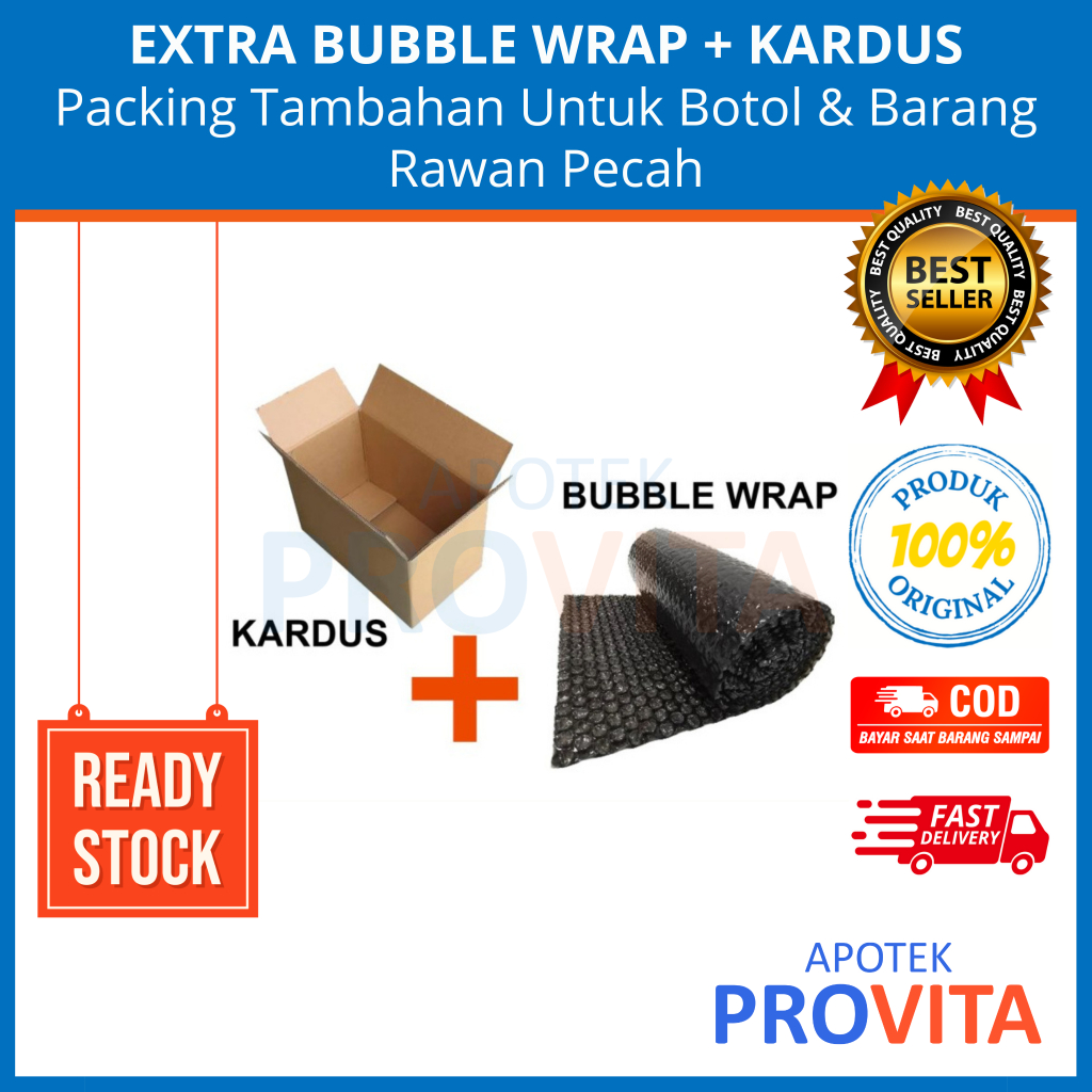 

EXTRA BUBBLE WRAP + KARDUS - Packing Tambahan Untuk Keamanan Barang Belanja Anda Terutama Botol & Barang Rawan Rusak atau Pecah / Menghindari Barang Rusak dan Pecah