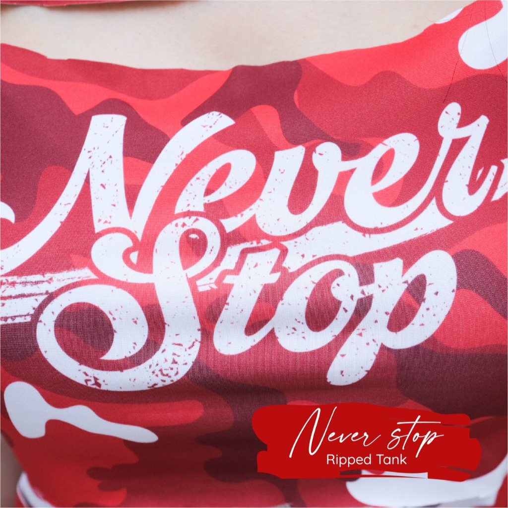 BAJU TANKTOP SENAM WANITA NEVER RIPPED MERAH PUTIH BAJU DANCE AEROBIK ZUMBA