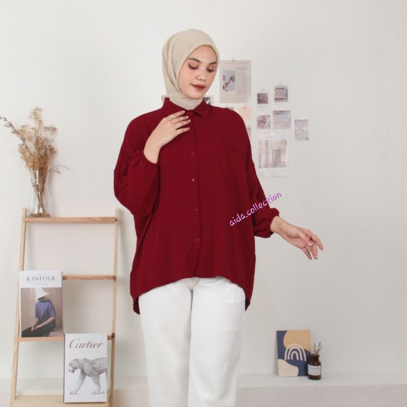 Diva Blouse Kemeja Oversize Atasan Wanita Blouse Jumbo Busui&amp;Friendly Kemeja Cringkle Cod