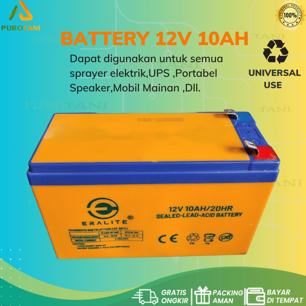 Battery 10ah 12V Aki Baterai 10 Ah 12 Volt Eralite