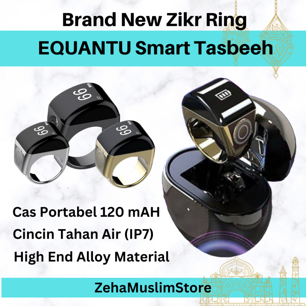 Cincin Tasbih Equantu Zikr Ring Qibla Tasbih Digital Smart Ring 10 Channel