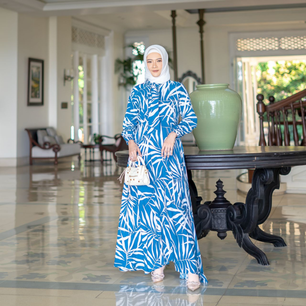 AIJO - Dress Anne Motif Daun - Fashion Hijab Dress