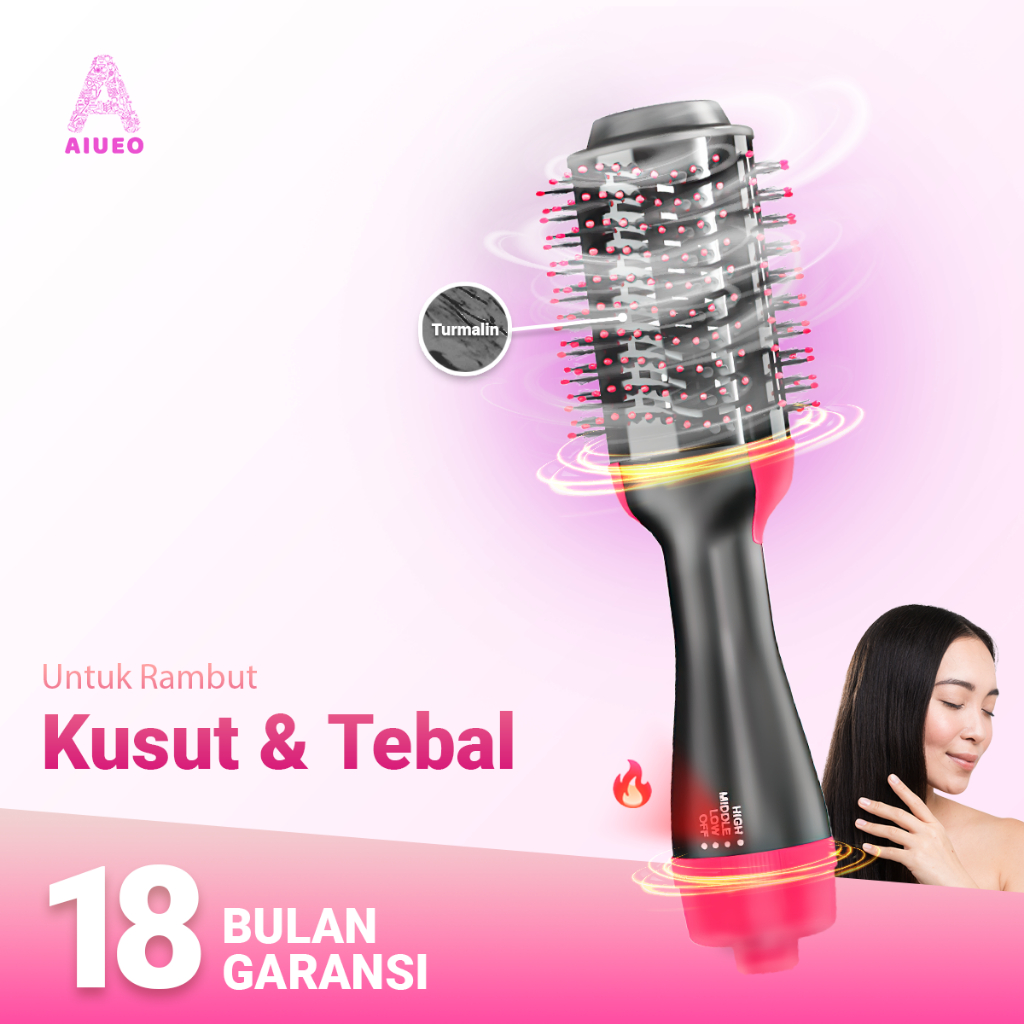 [GARANSI 18BLN] •  Hair Dryer Sisir AIUEO 3in1 | Pengering Rambut Blow  Styling Salon Profesional