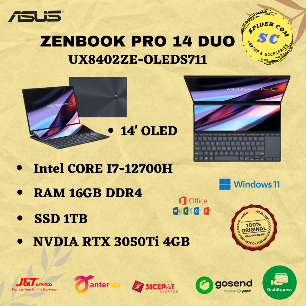 ASUS ZENBOOK PRO DUO UX8402ZE-OLEDS711|I7-12700H/16GB/SSD 1TB/14'TOUCH