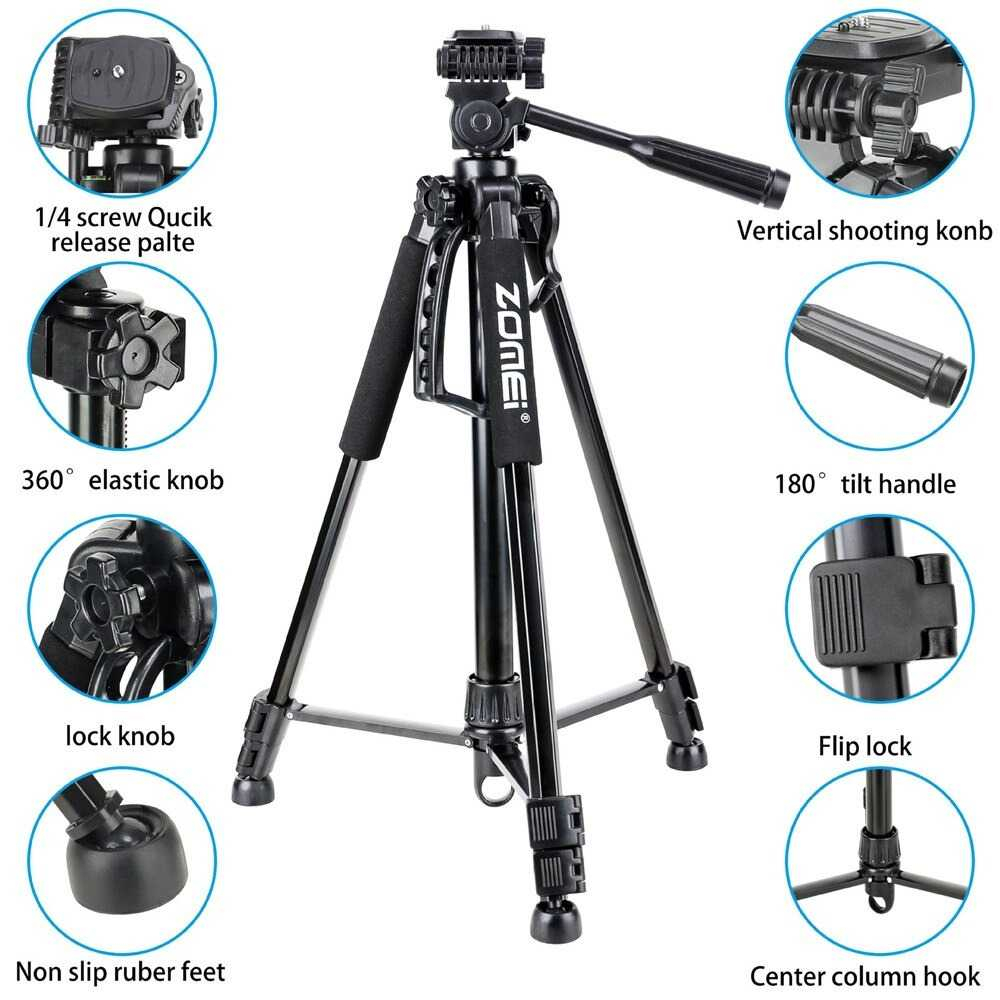 Tripod Professional DSLR Mirrorless &amp; Pan Head Tripot Kamera Foto Video Portable Kepala Putar 3 Arah Multifungsi