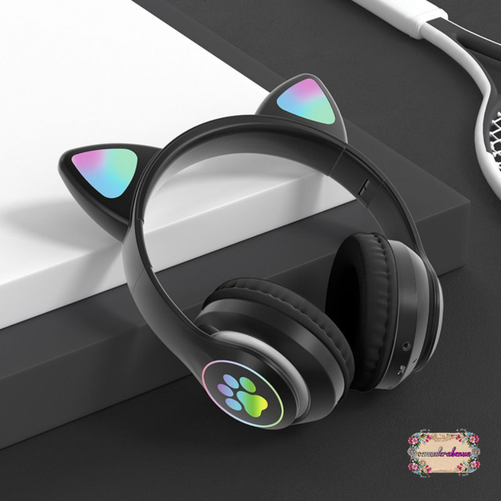 Hf bando headphone B39 STN28 Kucing Karakter LED Color Headset Gaming Bluetooth Wireless Game Headset Cat Ear LED Bando anak Perempuan Cewek Wanita Headset Led RGB Headset Komputer Headphone Laptop SB5719