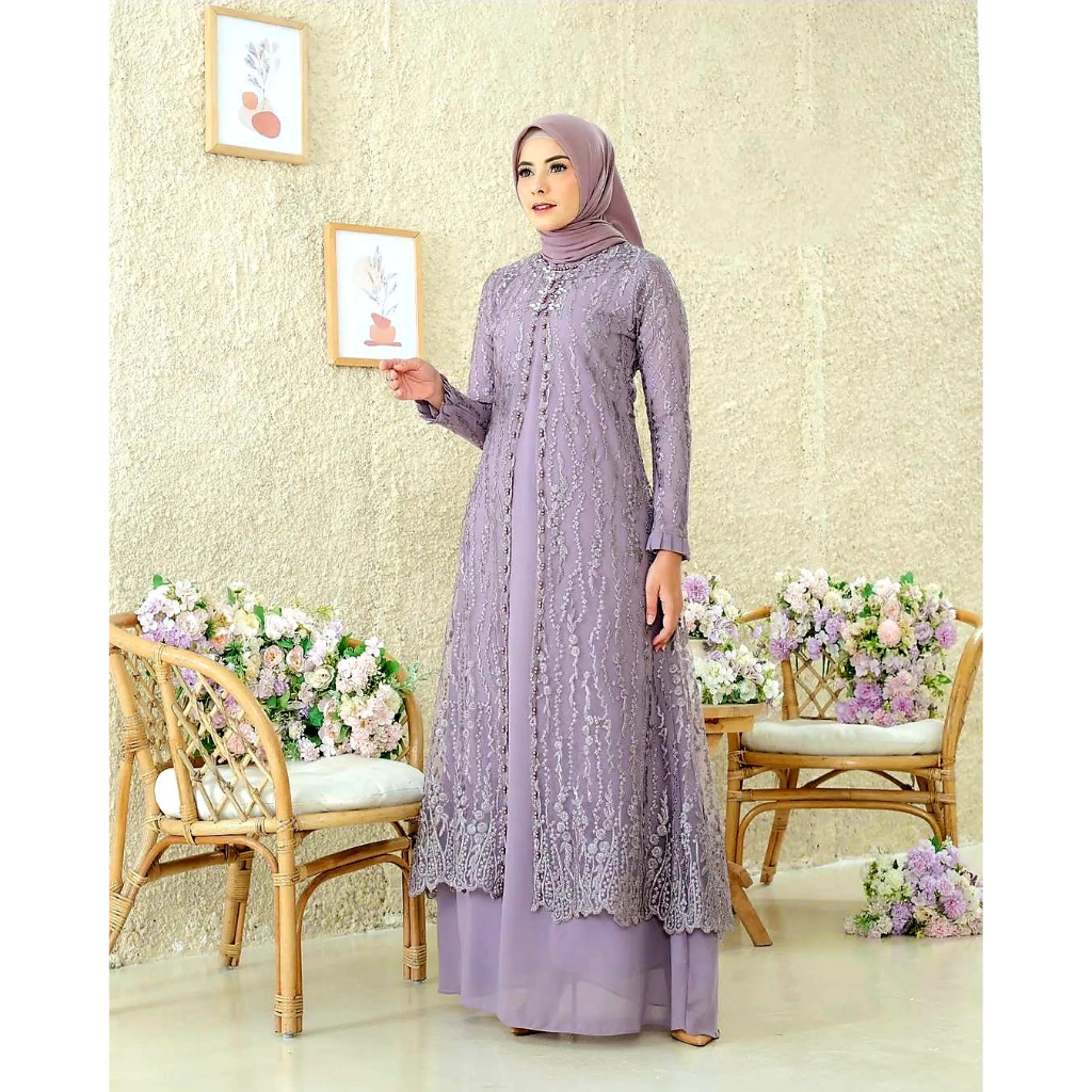 NEW - INDIRA DRESS INNER + OUTER CERUTI BABYDOLL KOMBINASI BRUKATTILLE / Gamis Kondangan BAJU DEWASA MURAH TERBARU 2023 Busui Friendly