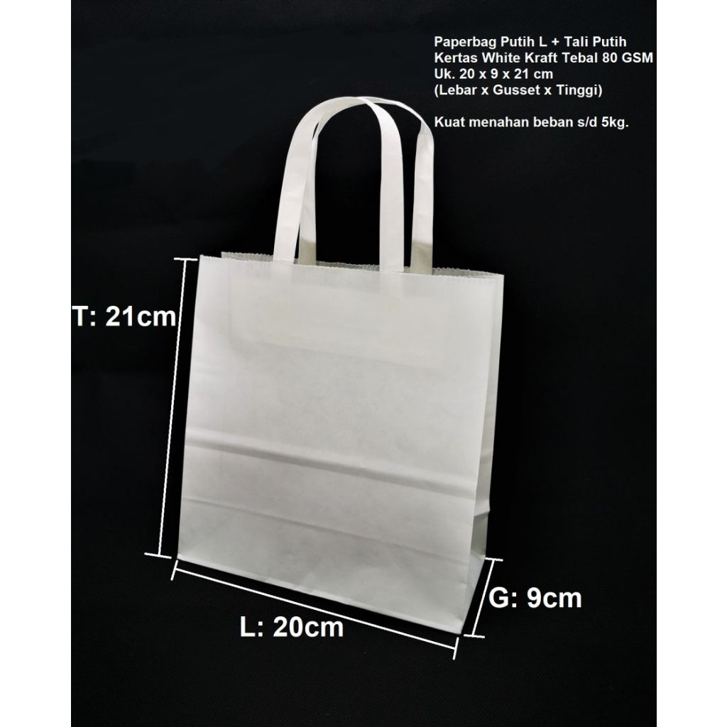

Paperbag SOS L Putih 20x9x21 cm + Tali Putih Flat 10 Pcs