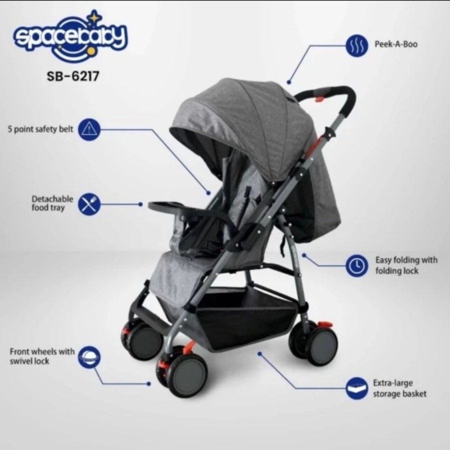 SPACE BABY STROLLER KERETA DORONG BAYI SB 214  KURSI DORONG BAYI 3 POSISI HADAP 2 ARAH /SB 204 /SB 6215/SB 6055/SB 6202/SB 208/SB 6217/SB 207