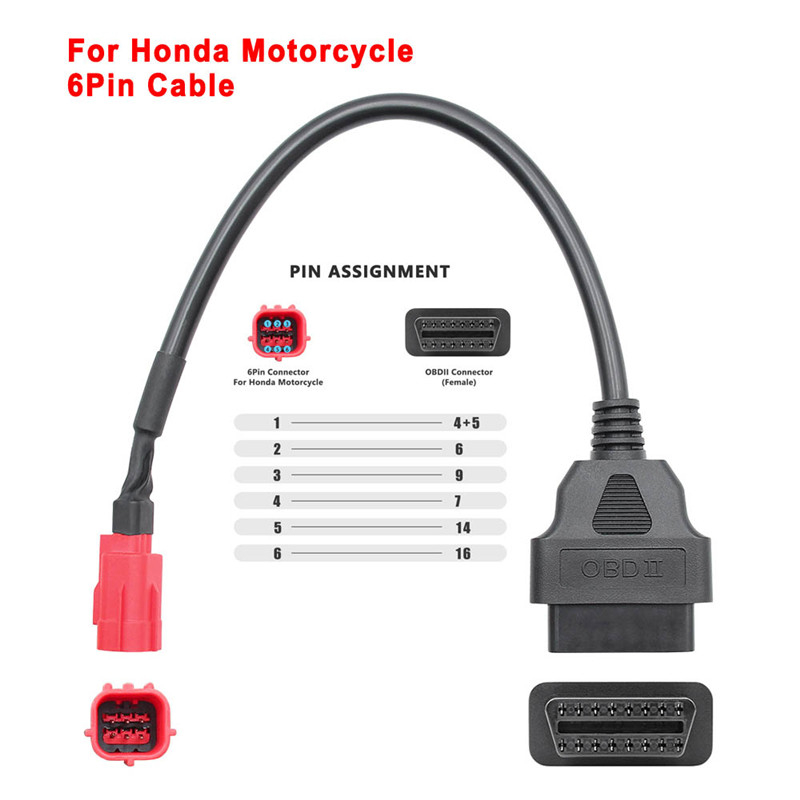 Kabel Motor OBD Untuk Honda Kabel Diagnostik 6 Pin Ke OBD2 16 Pin