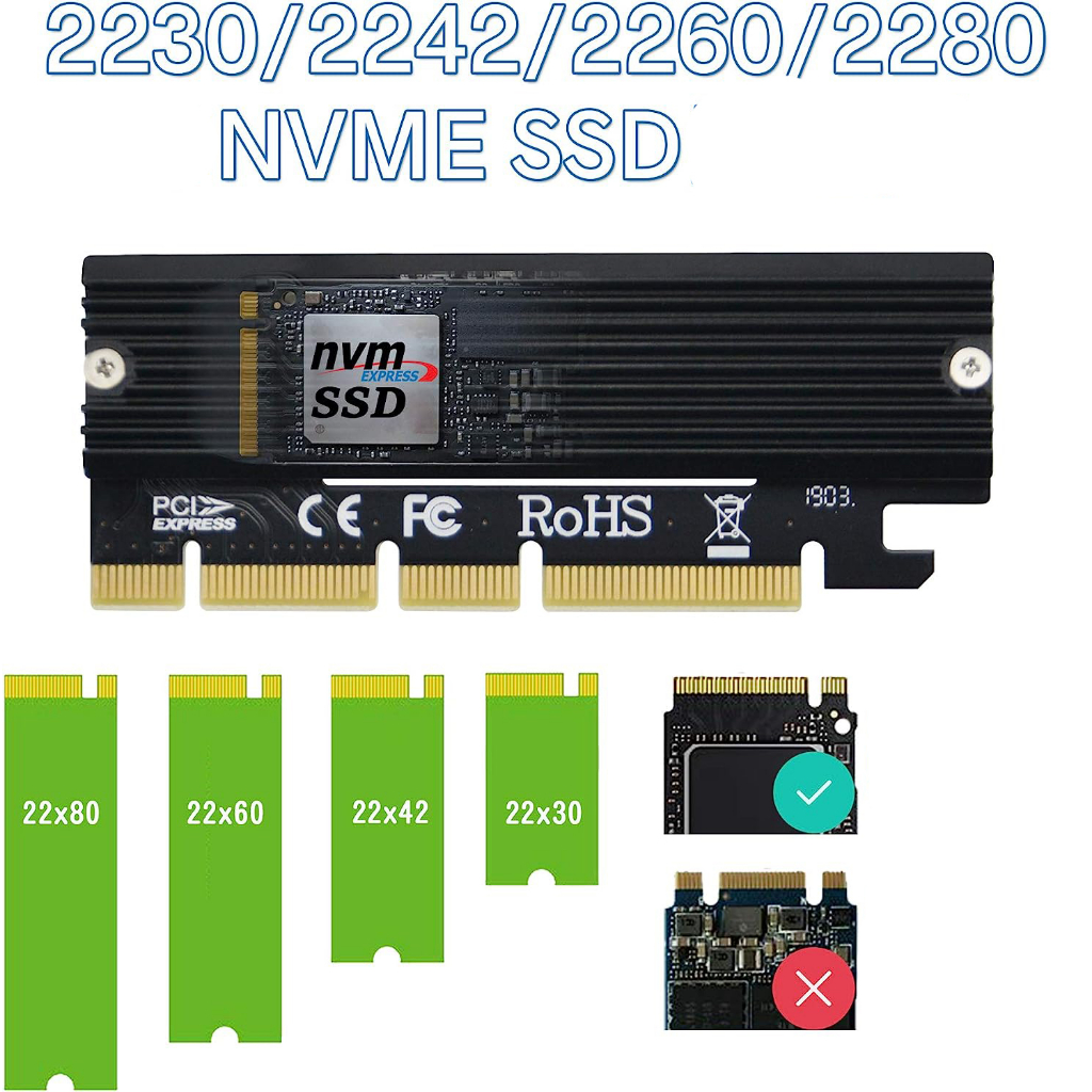 PCIE NVME M.2 SSD to PCIE X16 Expansion Card + Heat sink