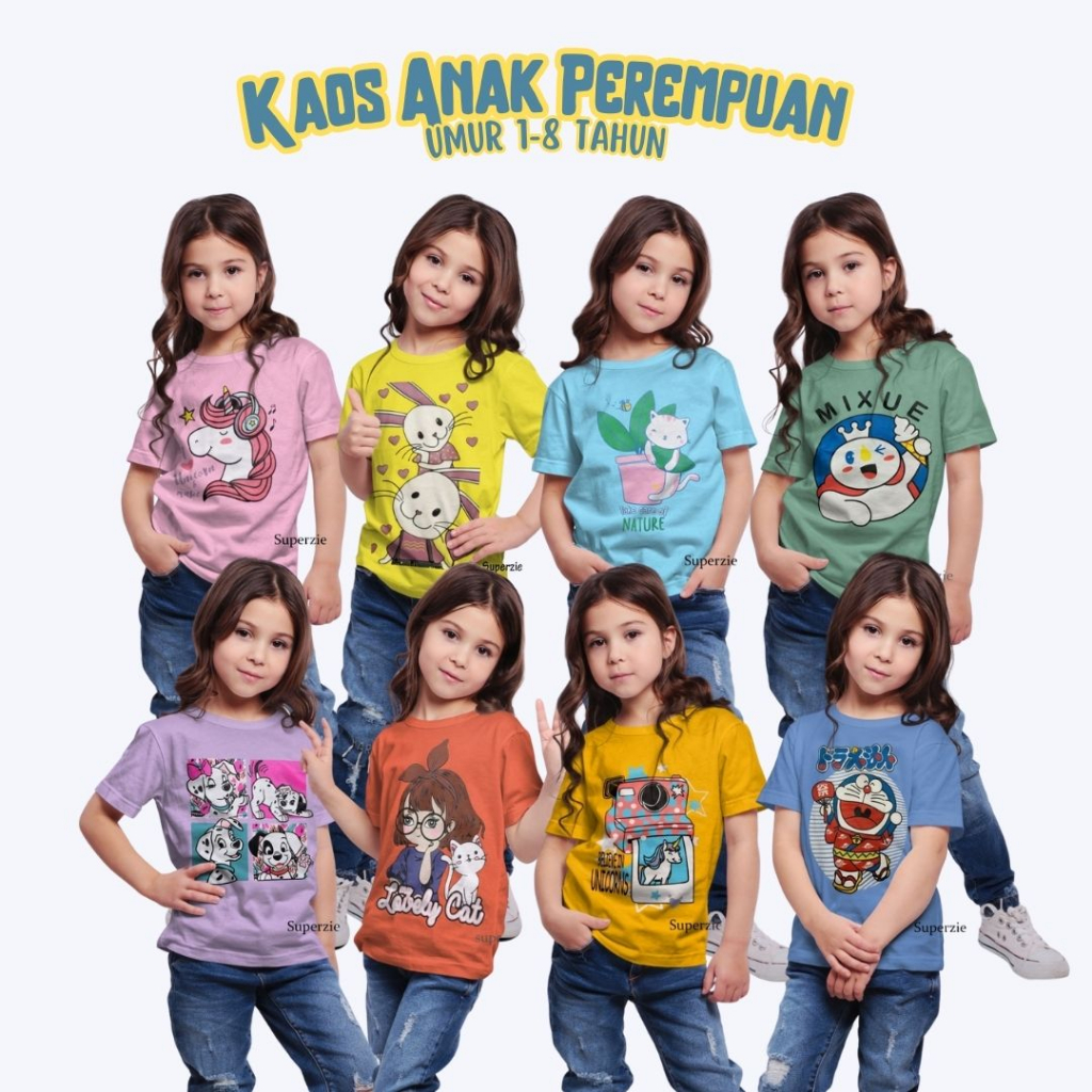 Kaos Anak Perempuan Karakter Kartun Grosir Ecer Baju Anak Cewek Kekinian Animals Cat Girl RGKIDS