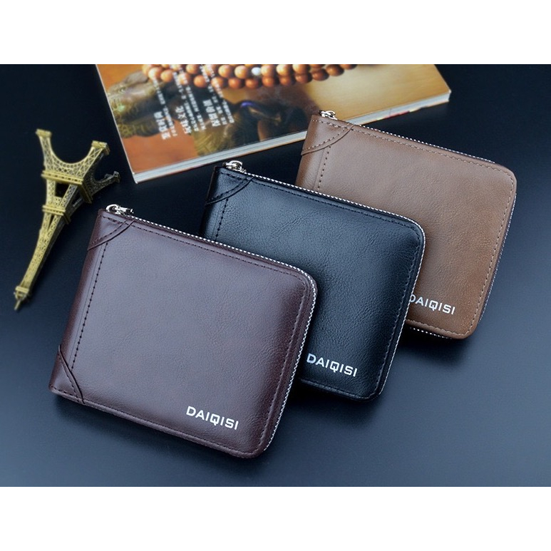 IMPOR DAIQISI YX602 DOMPET UANG LIPAT PRIA DENGAN ZIPPER SLETING ADA TEMPAT KOIN BAHAN LEMBUT TEBAL