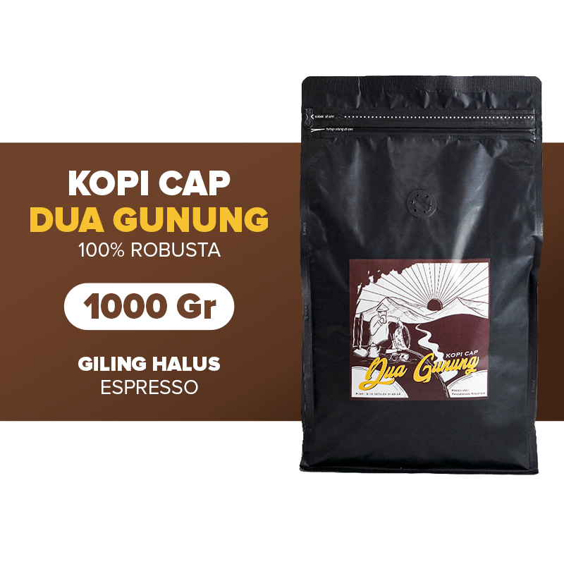 

Kopi Robusta Cap Dua Gunung Kopi Bubuk Giling Halus Espresso Coffee 1000 gr 1 kg