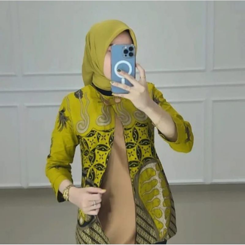 ATASAN BATIK WANITA SPESIAL WARNA LIME/LEMON BAJU BATIK KANTOR WANITA BATIK NEW BLUS SERAGAMAN