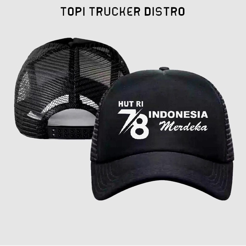 Topi Trucker HUT RI 78 Thn INDONESIA MERDEKA - Hitam