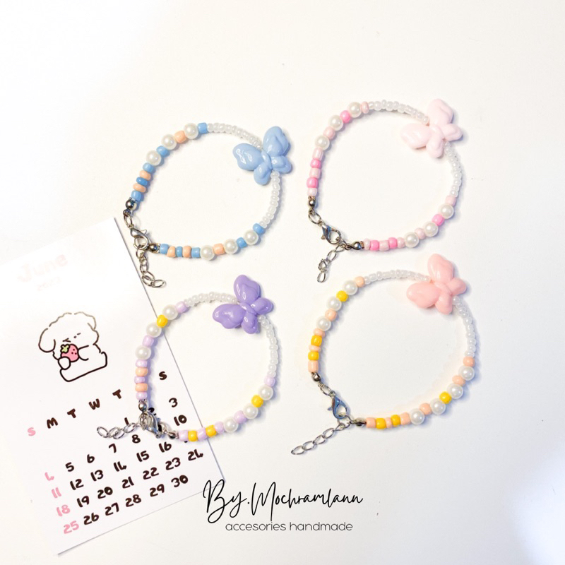 GELANG MANIK BEADS RING KOREA MODEL KUPU DOUBLE PASTEL / GELANG KUPU AESTHETIC / GELANG MANIK MANIK KOREA