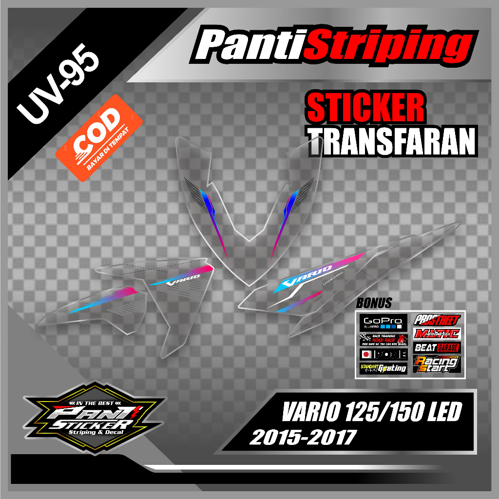 Striping Transparan Vario 125/150 LED Sudah Dicutting // Sticker UV Vario 2015-2016-2017 Rainbow Tra