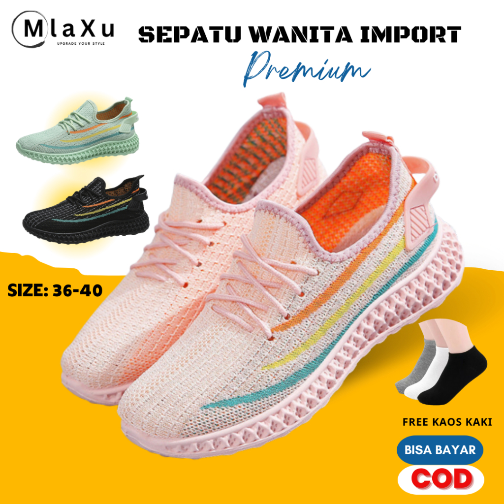 Sepatu Wanita Cewek Sneakers Casual Olahraga Sport Joging Import Santai  Murah Tanpa Tali