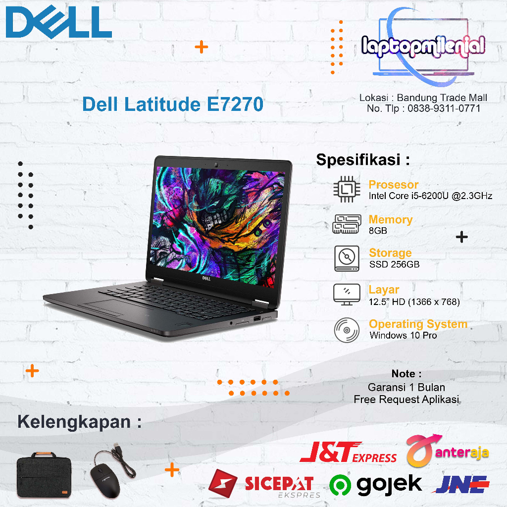 Dell Latitude E7270 Intel Core i5 Gen 6 Ram 8GB SSD 256GB Win 10 Siap Beroperasi Bergaransi