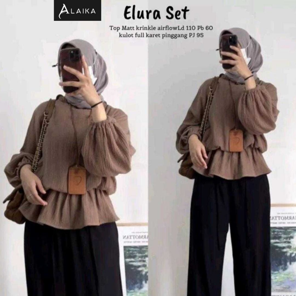 Elura Set Setelan One Set Wanita Crincle  Airflow Premium Original Produk By Alaika