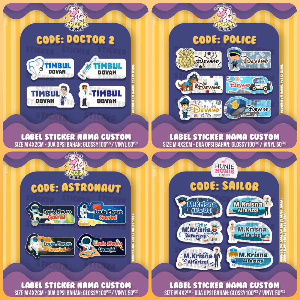 

Sticker Label Nama - Profession SERIES Profesi Pekerjaan (100pcs) Astronaut Astronot Architect Police Pilot Sailor Pelaut Arsitek Polisi Dokter Doctor