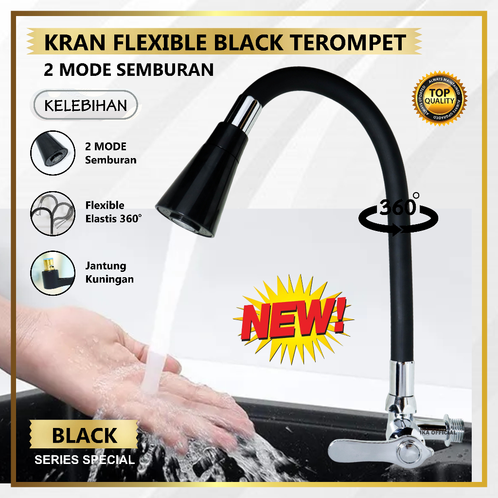 Kran Cuci Piring / Kran Angsa Fleksibel Karet Hitam Dinding ANTI KARAT PROMO HARGA AGEN / Kran Angsa Fleksibel 1008 Hitam - Kran Cuci Piring model Tembok Kran Angsa Dapur Fleksibel / Flexible - 1/2 Inch - High Quality Keran Air Angsa Fleksibel 2 Mode - Ke