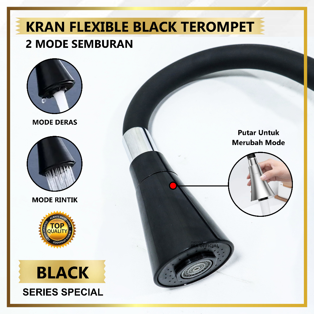 Kran Cuci Piring / Kran Angsa Fleksibel Karet Hitam Dinding ANTI KARAT PROMO HARGA AGEN / Kran Angsa Fleksibel 1008 Hitam - Kran Cuci Piring model Tembok Kran Angsa Dapur Fleksibel / Flexible - 1/2 Inch - High Quality Keran Air Angsa Fleksibel 2 Mode - Ke