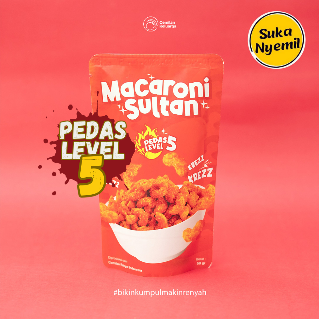 

SUKA NYEMIL - Macaroni Sultan Pedas Level 5 (50 gram) Jajanan Viral Renyah Gurih Cemilan Kekinian Snack Keluarga Indonesia