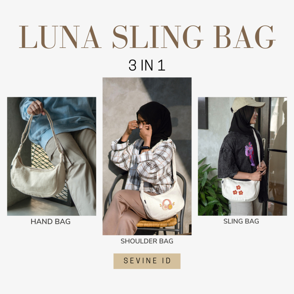 Sevine Luna Sling Bag Tas Selempang Wanita Tas Wanita Kanvas Resleting Shoulder Bag Hand Bag - SLD