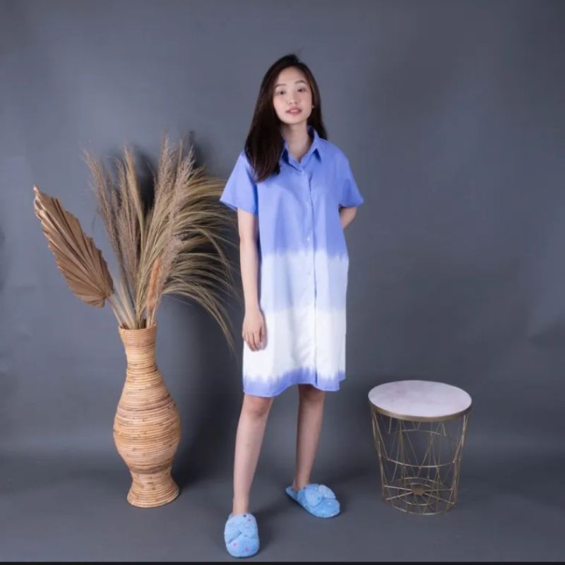 DRESS TIE DYE / DRESS WANITA KANCING KERAH