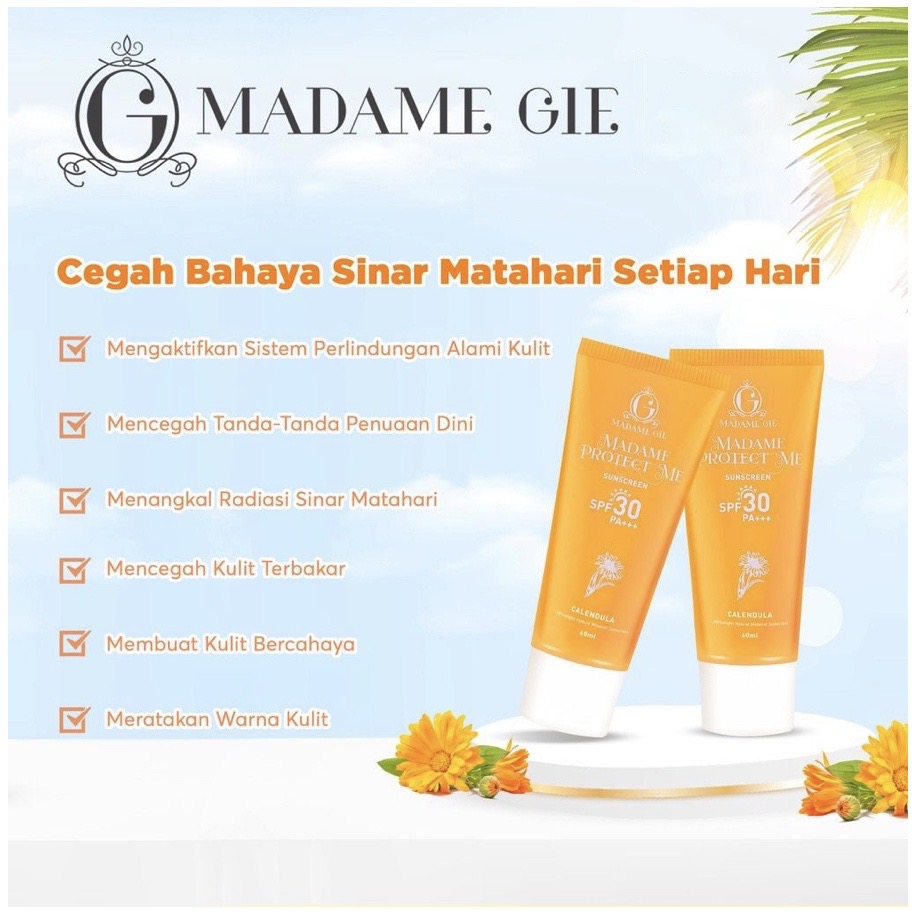 Madame Gie Protect Me Sunscreen SPF 30 PA+++ Calendula / Sunblock Tabir Surya / Skin Care BPOM ORIGINAL 100% TERLARIS