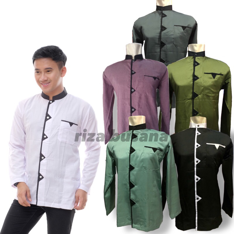 baju koko zikzak / busana muslim laki laki / koko lengan panjang / ecer / grosir