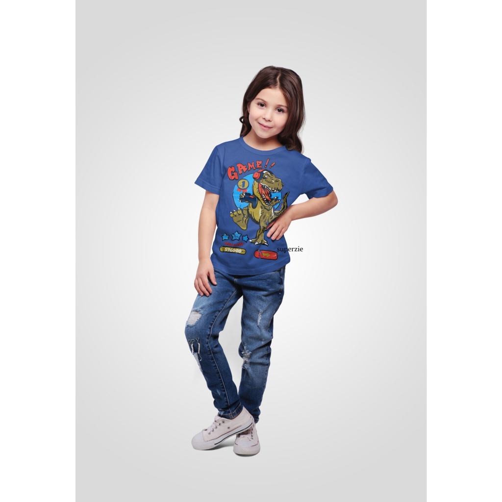 Kaos Anak Distro Premium Animal Tyrex Game Denim Dino Dinosaurus Cowok Laki-Laki threepoint tsaiby RG kidswear Bandung Abadigrosir