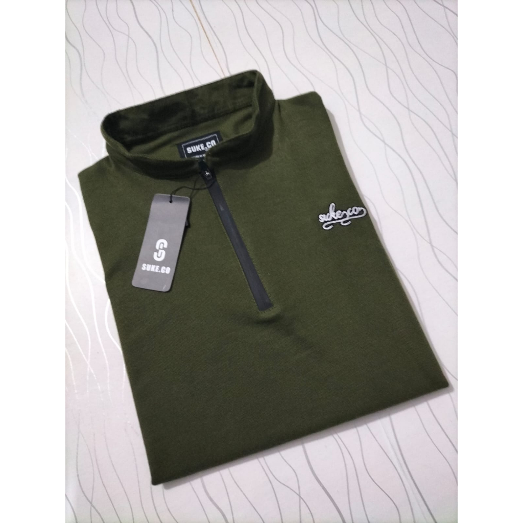 SUKE - Kaos Polo Pria Kerah Bordir Tee Lengan Pendek Olive