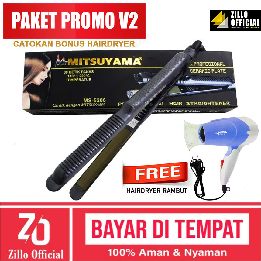 ZILLO Catok Rambut Mitsuyama GRATIS Hairdryer Nova Pengering Rambut Catokan Rambut 4 in 1 Multifungsi Bonus Hair Dryer