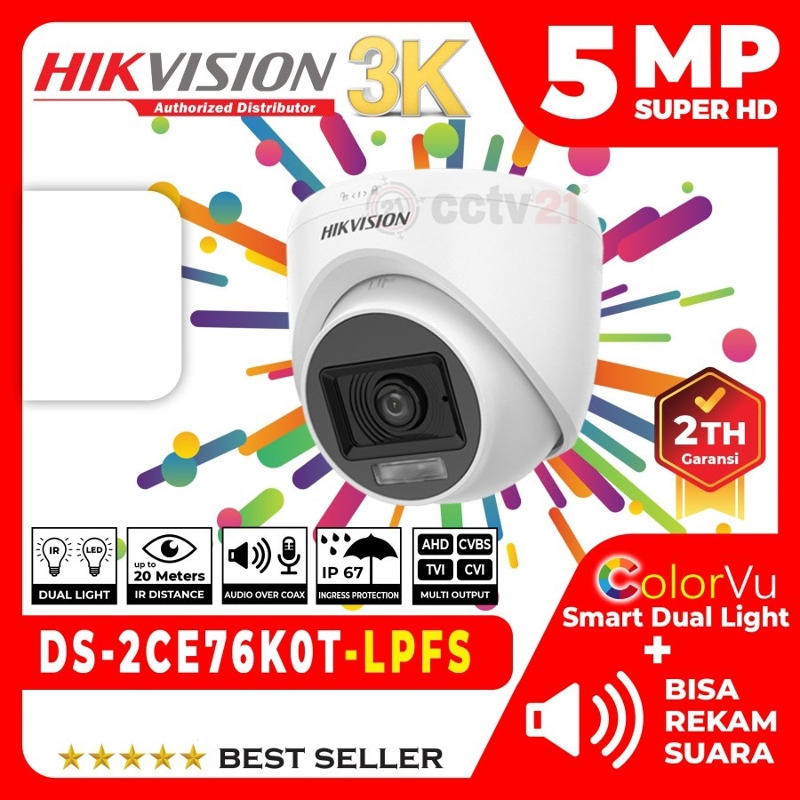 CCTV COLORVU AUDIO HIKVISION DS-2CE76K0T-LPFS 5MP 3K DUAL LIGHT INDOOR