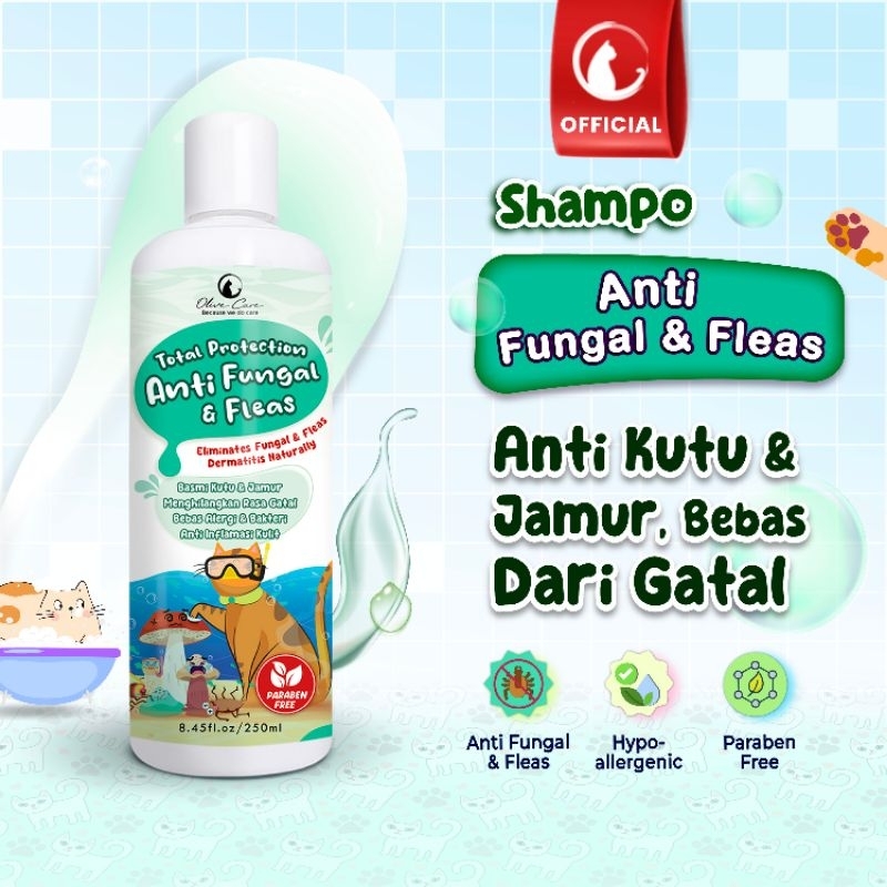 OLIVE CARE SHAMPO KUCING ANTI FUNGAL &amp; FLEAS UNTUK JAMUR, KUTU, SCABIES DAN PARASIT