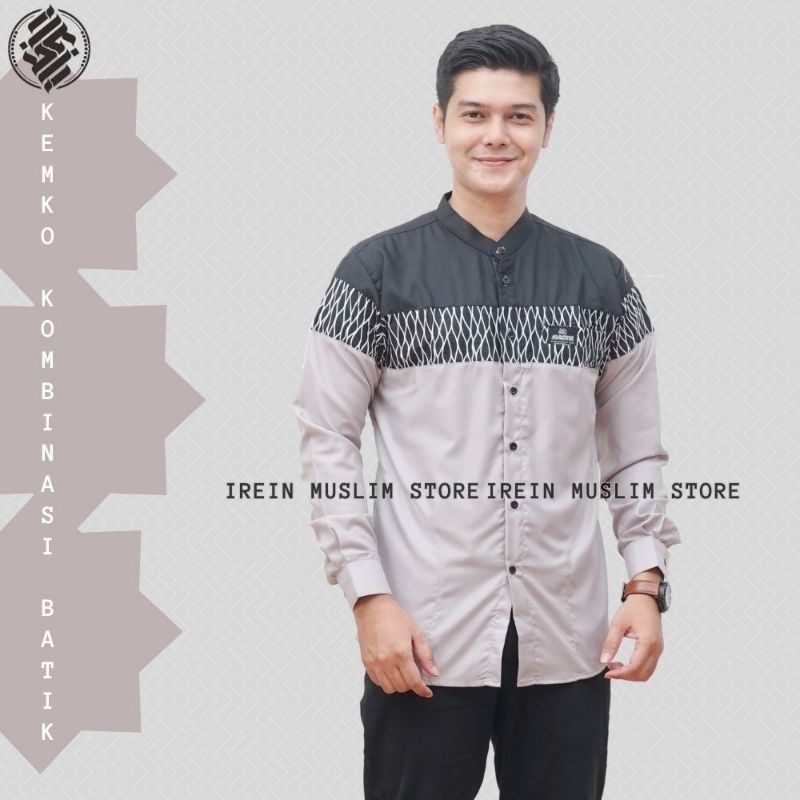 Baju Kemeja Koko Pria Lengan Panjang Motif Sandiko Katun Toyobo Kombinasi Batik S M L XL