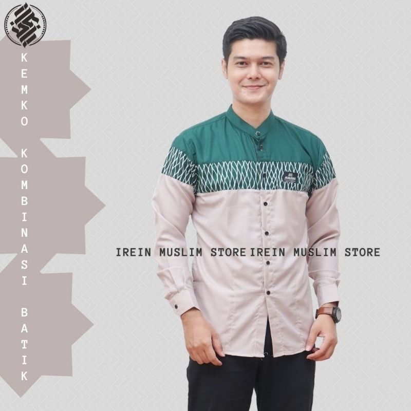 Baju Kemeja Koko Pria Lengan Panjang Motif Sandiko Katun Toyobo Kombinasi Batik S M L XL